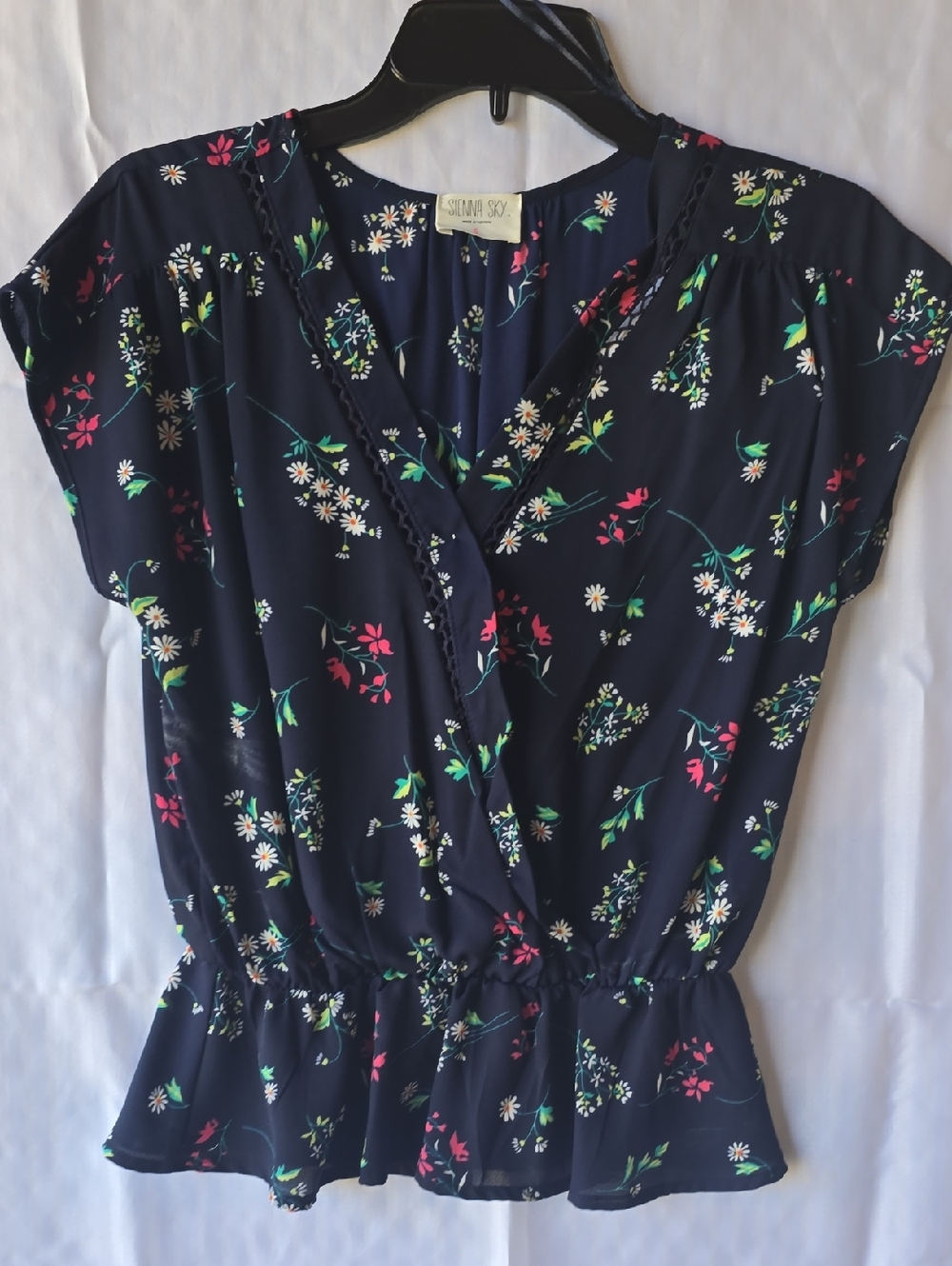 Sienna Sky Navy Floral Wrap Peplum Blouse